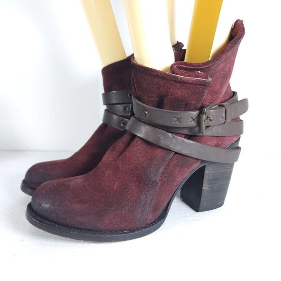 Freebird by Steven Women's Blaze US 10 Burgundy Leather Zip Heeled Ankle Boots - Picture 1 of 12